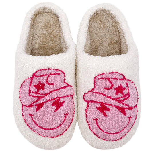 SF-1120 Happy Face with Cowboy Hat Slippers White