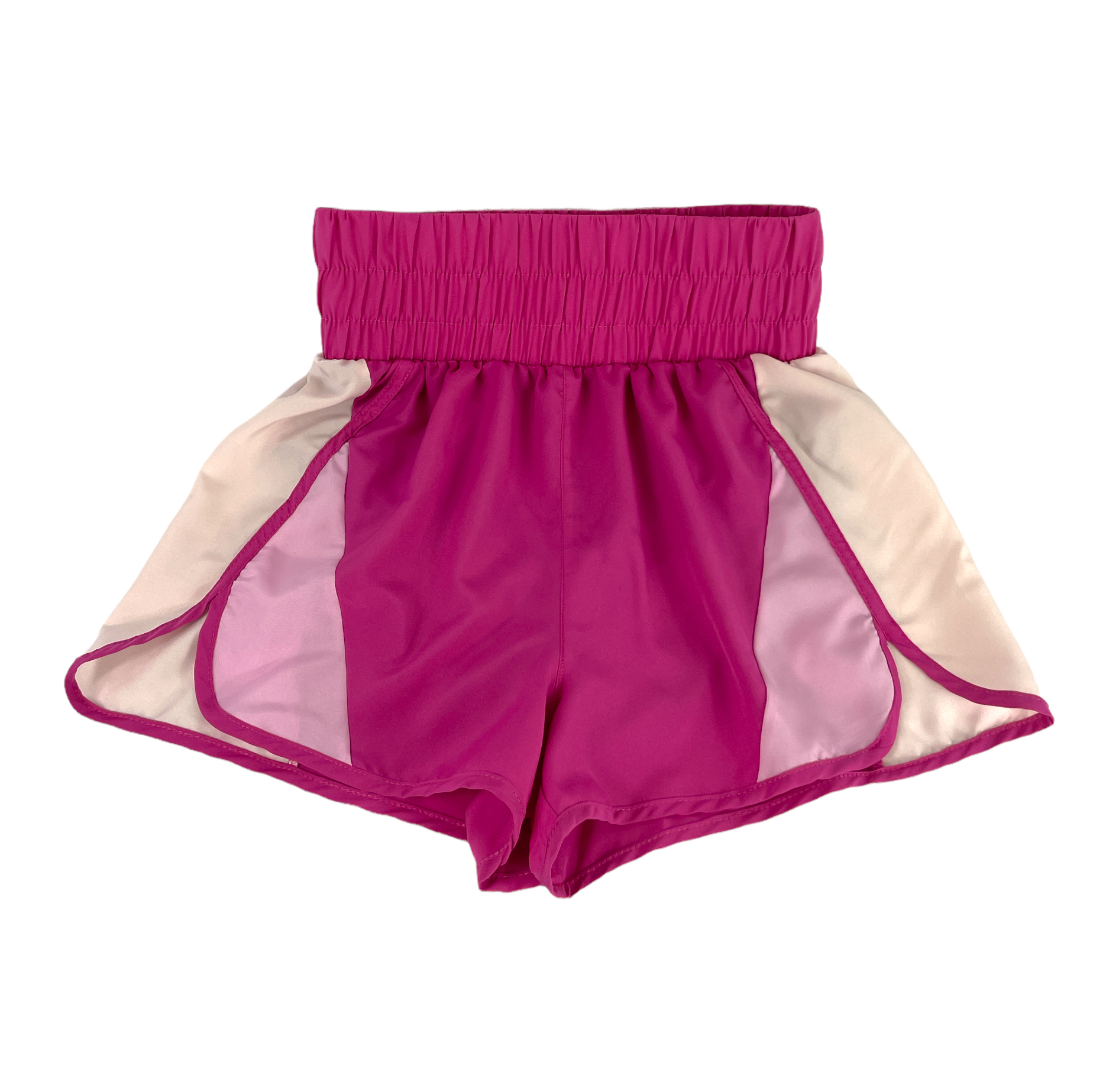 SH-0524-3 Elastic Waist Tri-Color Shorts Hot Pink