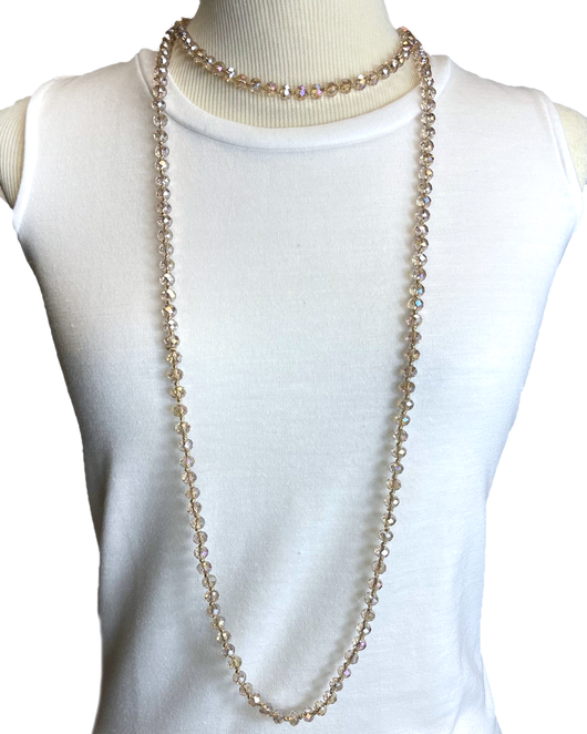 NK-2244 IRI CLEAR GOLD 60 hand knotted glass bead necklace