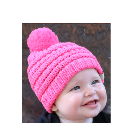 Baby-847 New Candy Pink Beanie with Pom