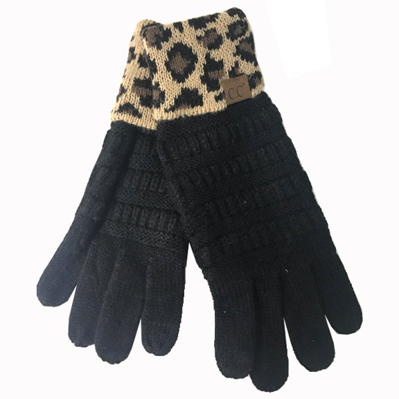 G-45 C.C Black Gloves with Leopard cuff