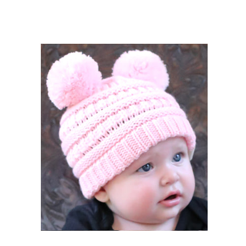 Baby-23 Double Pom Beanie Pale Pink