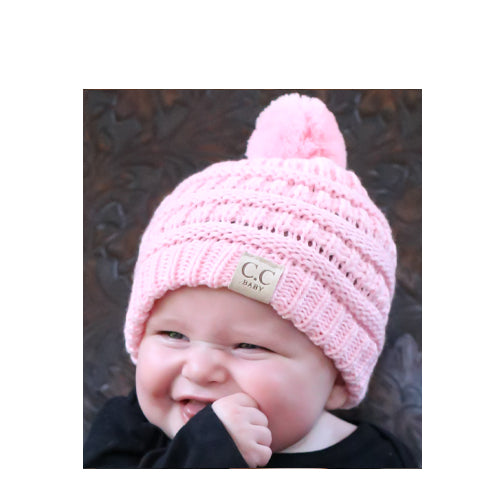 Baby-847 Pale Pink Beanie with Pom