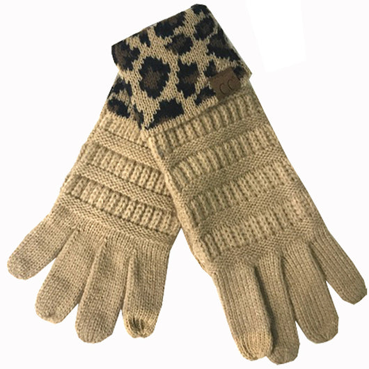 G-45 C.C Camel Gloves with Leopard cuff