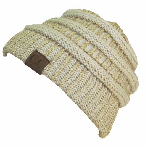 HAT-20A BEANIE METALLIC IVORY GOLD