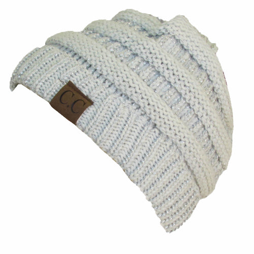 HAT-20A BEANIE METALLIC IVORY SILVER