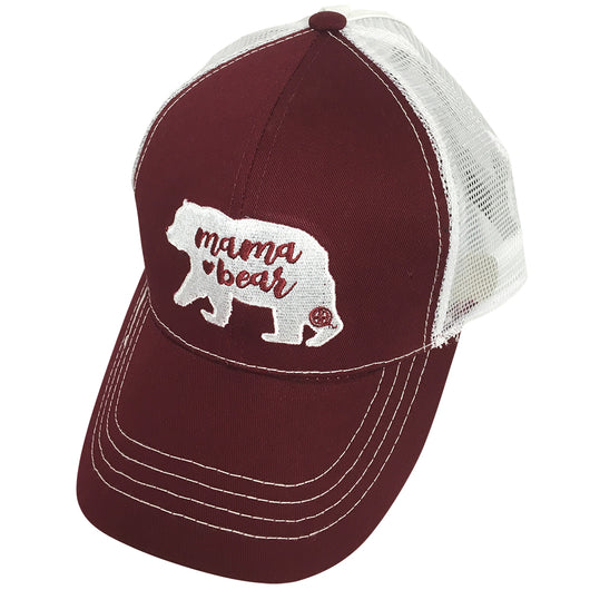 BJ-4 Mama Bear Trucker Pony Caps Burgundy