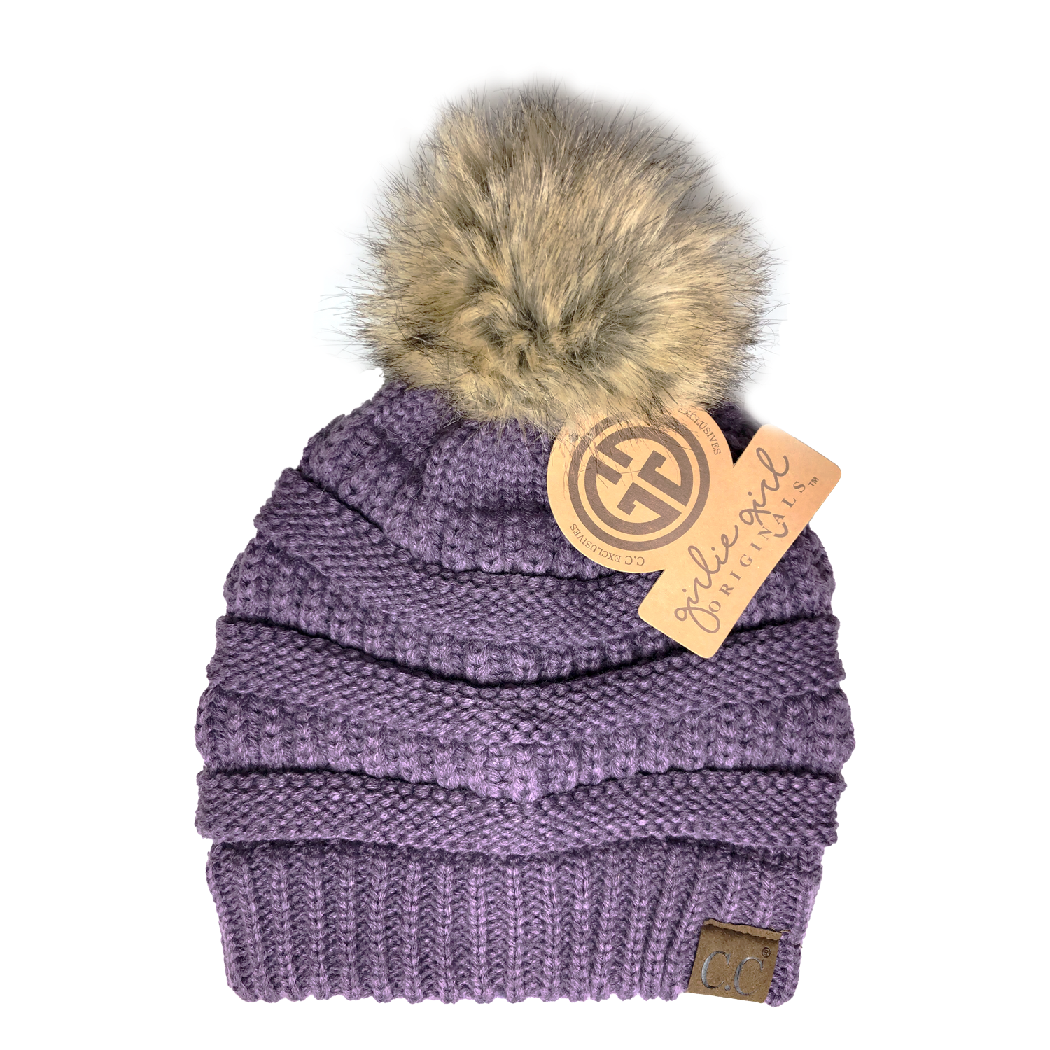 Hat-43 BEANIE W/FAUX FUR POM - VIOLET