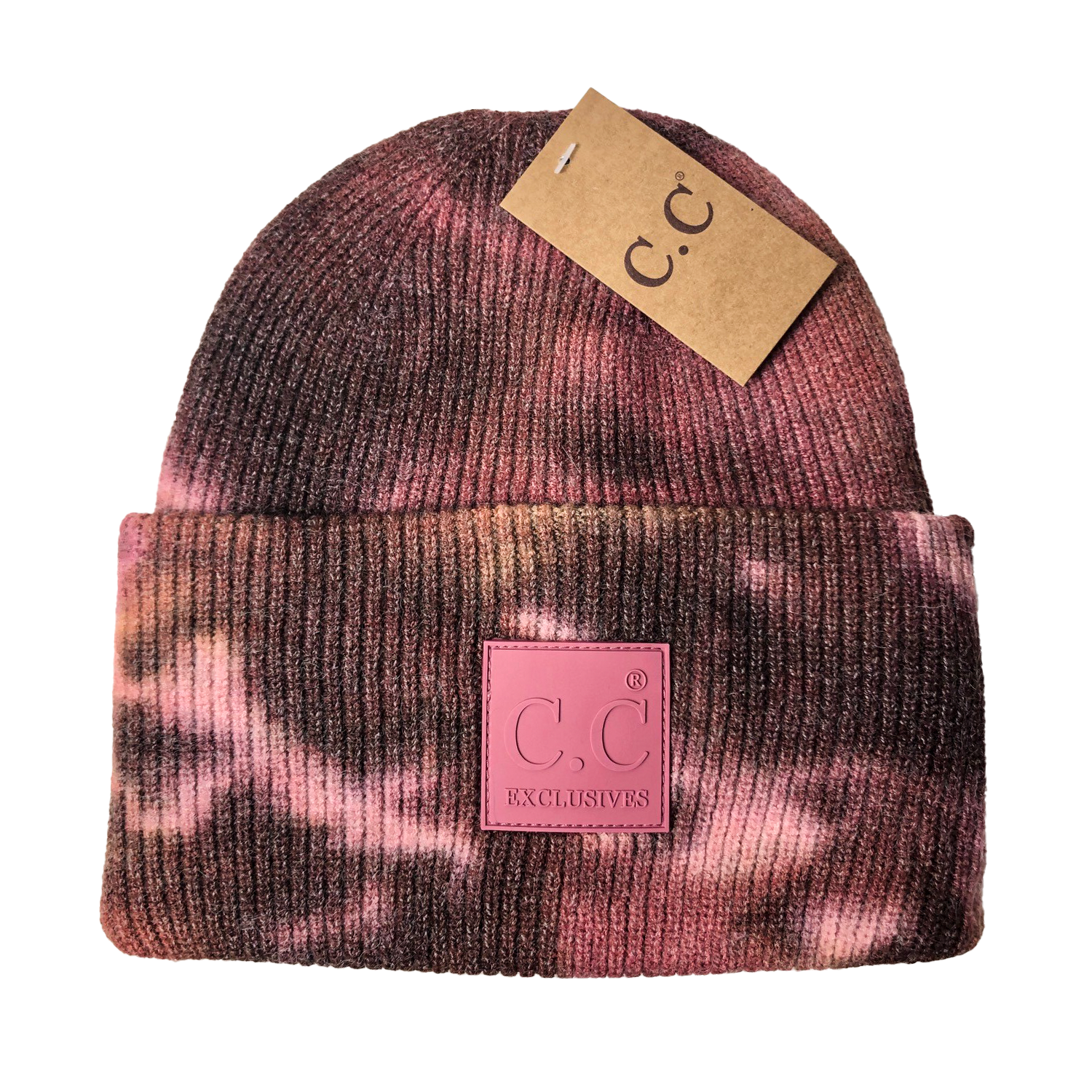 HAT-7380 Tie Dye Beanie with C.C Rubber Patch - Brown/Wild Ginger