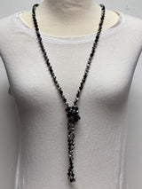 NK-2244 BLACK SILVER 60 hand knotted glass bead necklace