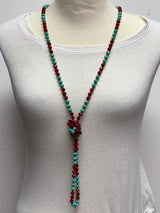 NK-2244 RED TURQUOISE 60 hand knotted glass bead necklace