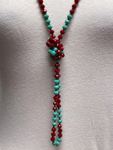 NK-2244 RED TURQUOISE 60 hand knotted glass bead necklace