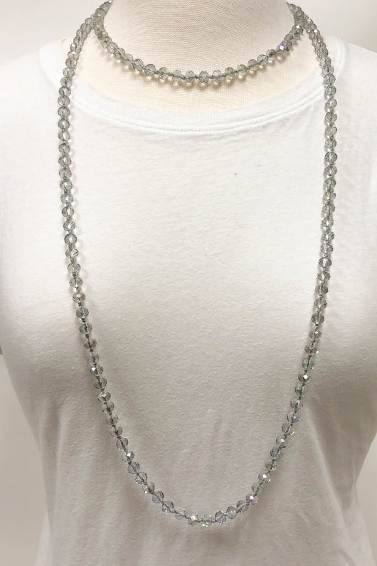 NK-2244 IRI LIGHT GREY 60 hand knotted glass bead necklace