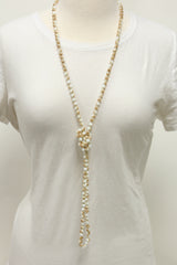 NK-2244 TAN CREAM MULTI 60 hand knotted glass bead necklace