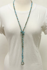 NK-2244 TURQ MULT 60 hand knotted glass bead necklace