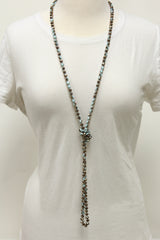 NK-2244 BRN BLUE MULTI 60 hand knotted glass bead necklace