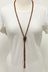 NK-2244 BROWN 60 hand knotted glass bead necklace