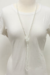 NK-2244 WHITE 60 hand knotted glass bead necklace