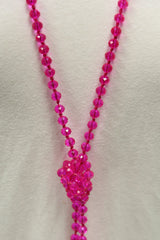 NK-2244 HOT PINK 60 hand knotted glass bead necklace