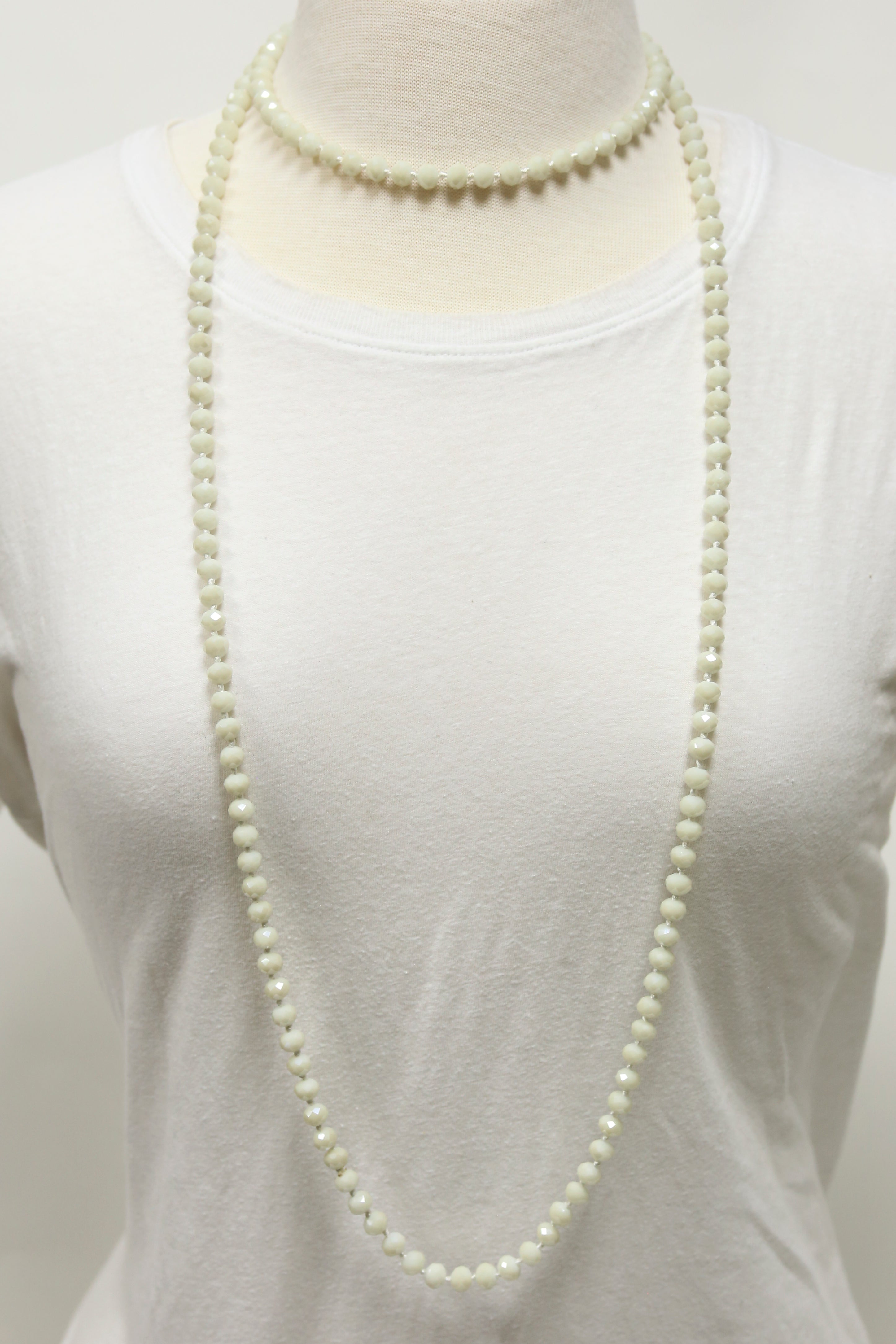 NK-2244 CREAM 60 hand knotted glass bead necklace