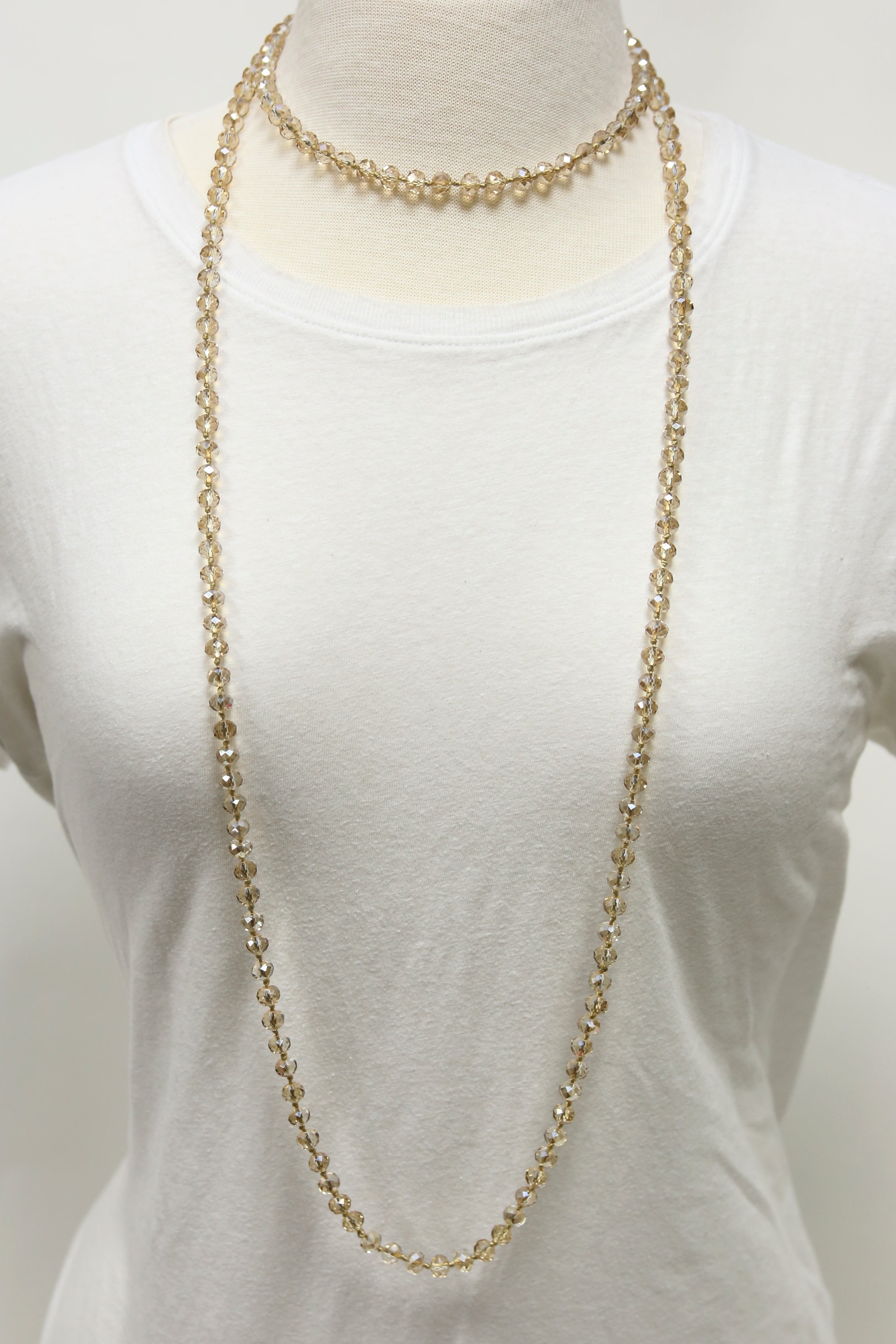 NK-2244 GOLD 60 hand knotted glass bead necklace