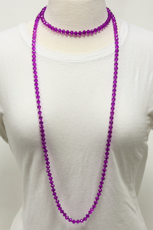 NK-2244 PURPLE 60 hand knotted glass bead necklace