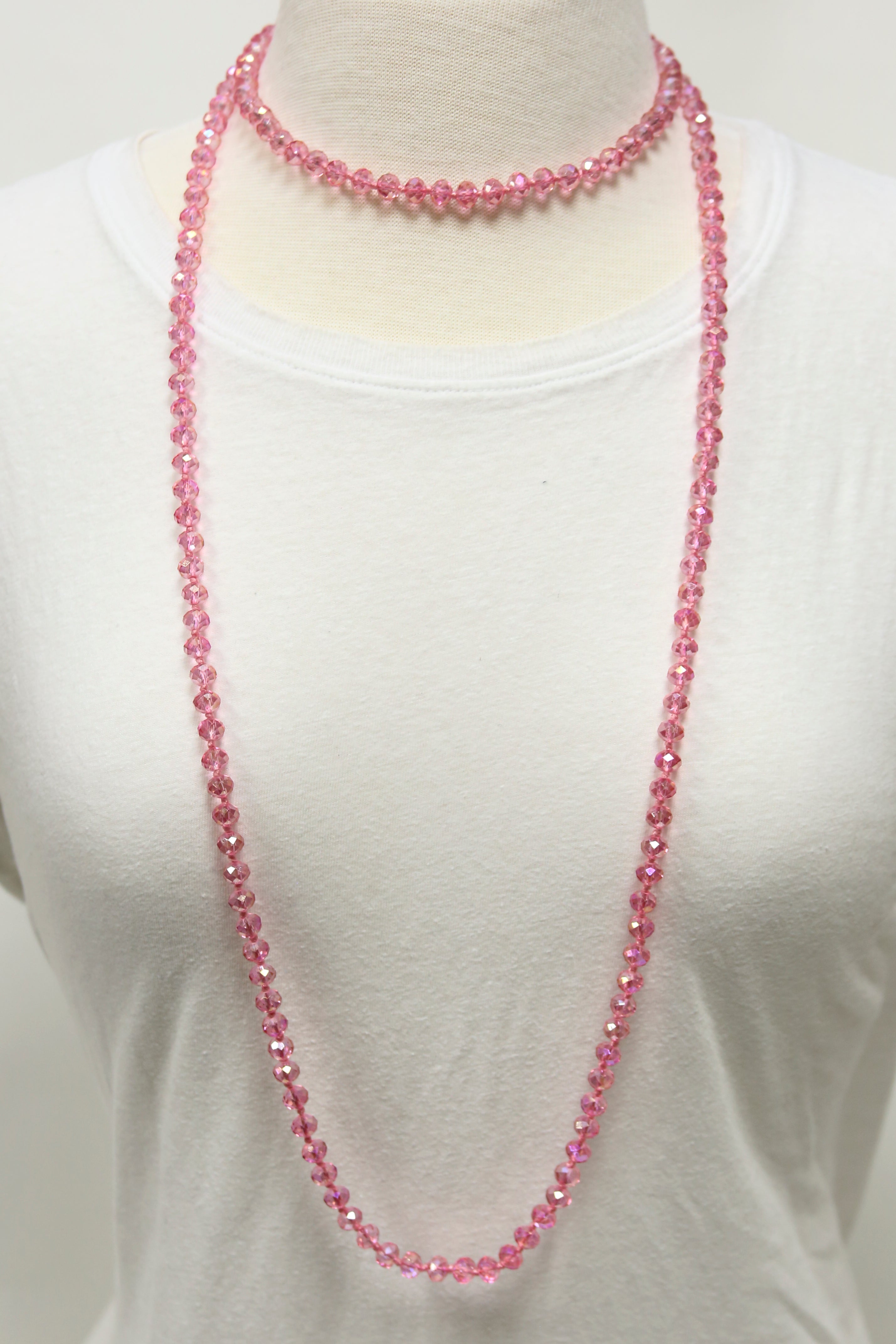 NK-2244 BUBBLEGUM 60 hand knotted glass bead necklace