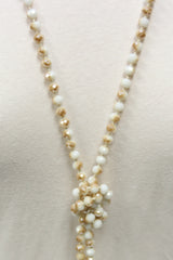 NK-2244 TAN CREAM MULTI 60 hand knotted glass bead necklace