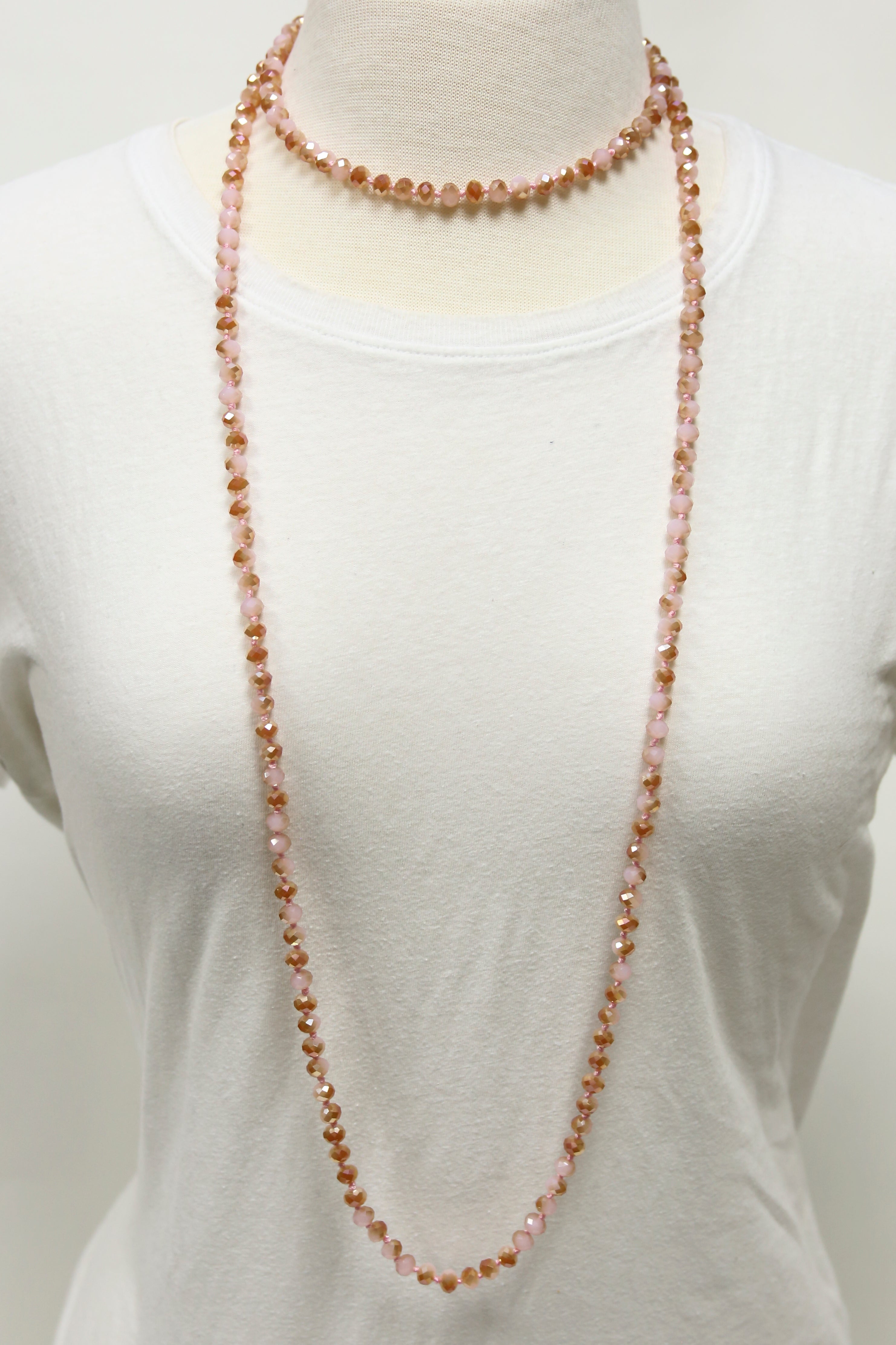 NK-2244 PINK 2-TONE 60 hand knotted glass bead necklace