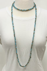 NK-2244 TURQ MULT 60 hand knotted glass bead necklace