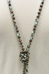 NK-2244 BRN BLUE MULTI 60 hand knotted glass bead necklace