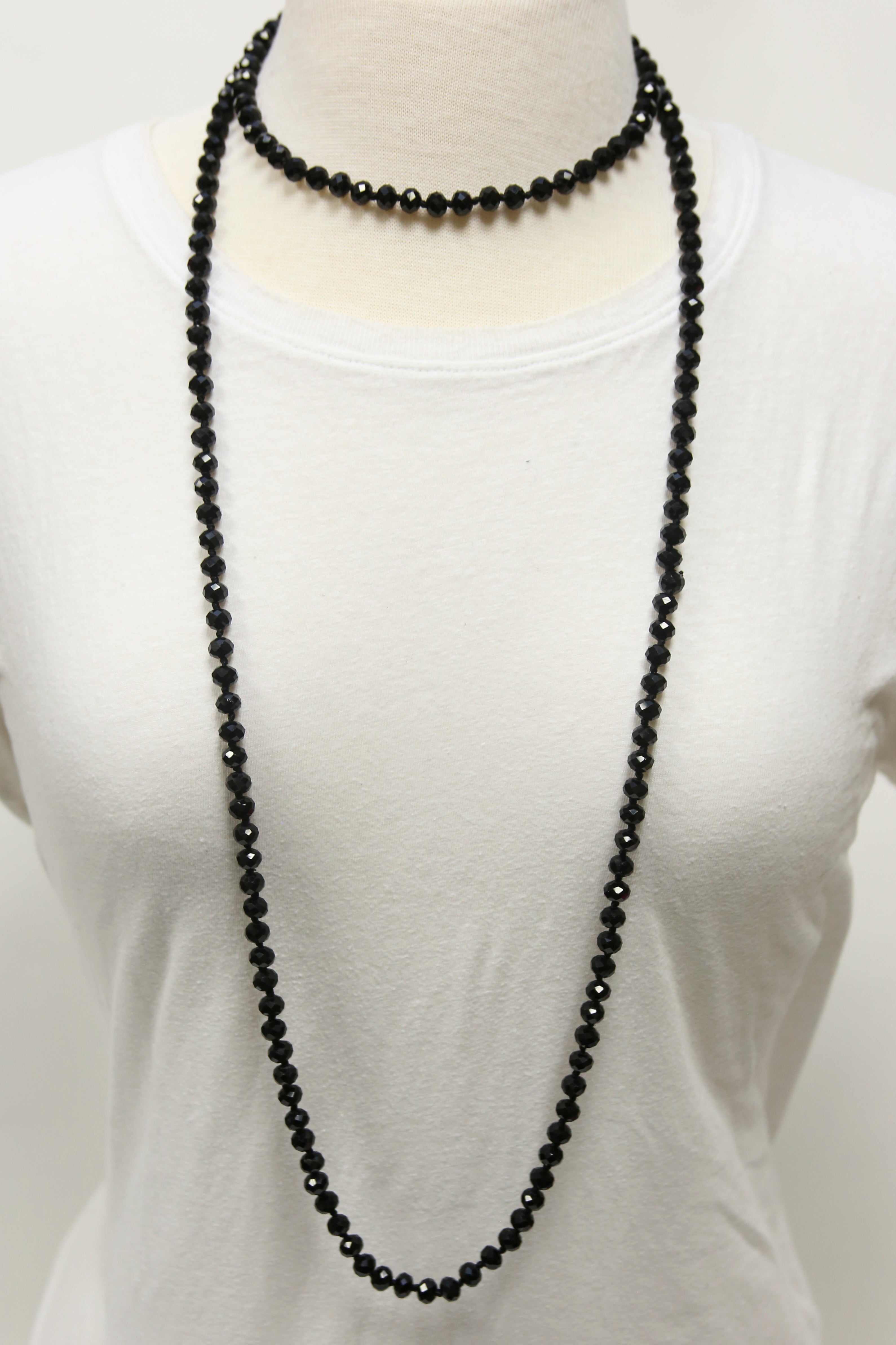 NK-2244 BLACK 60 hand knotted glass bead necklace