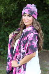SF-7380 Tie Dye Scarf with C.C Rubber Patch - Black/Hot Pink