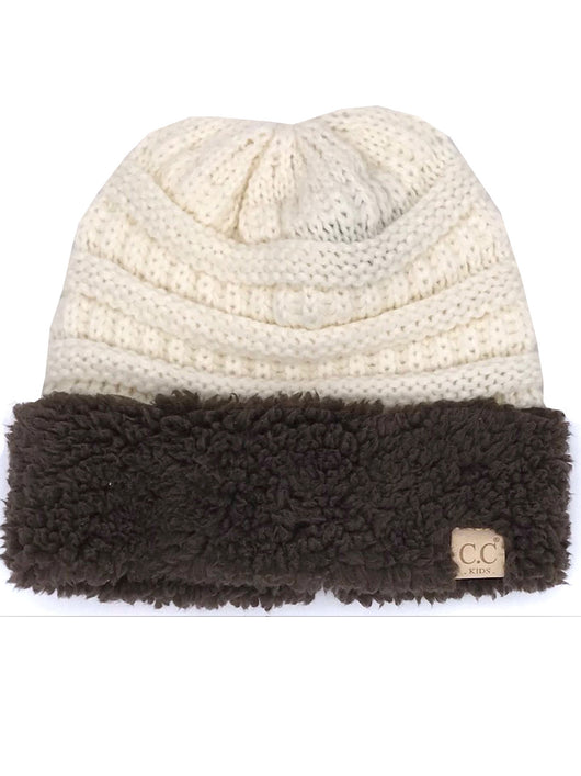 KID-88 C.C Youth Sherpa Beanie Ivory Brown