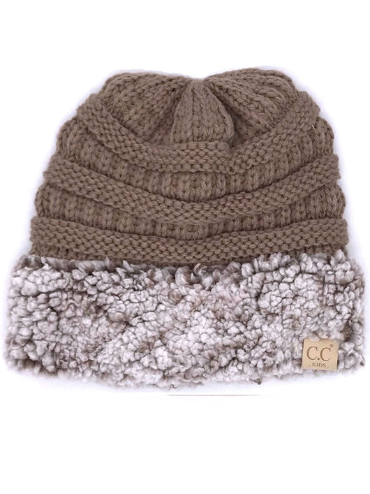 KID-88 C.C Youth Sherpa Beanie Taupe Heather Brown
