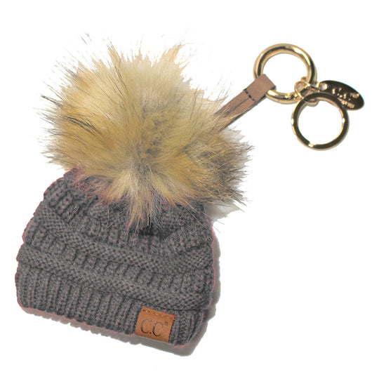 KB-43 Keychain W/FAUX FUR POM-Light Melange Grey