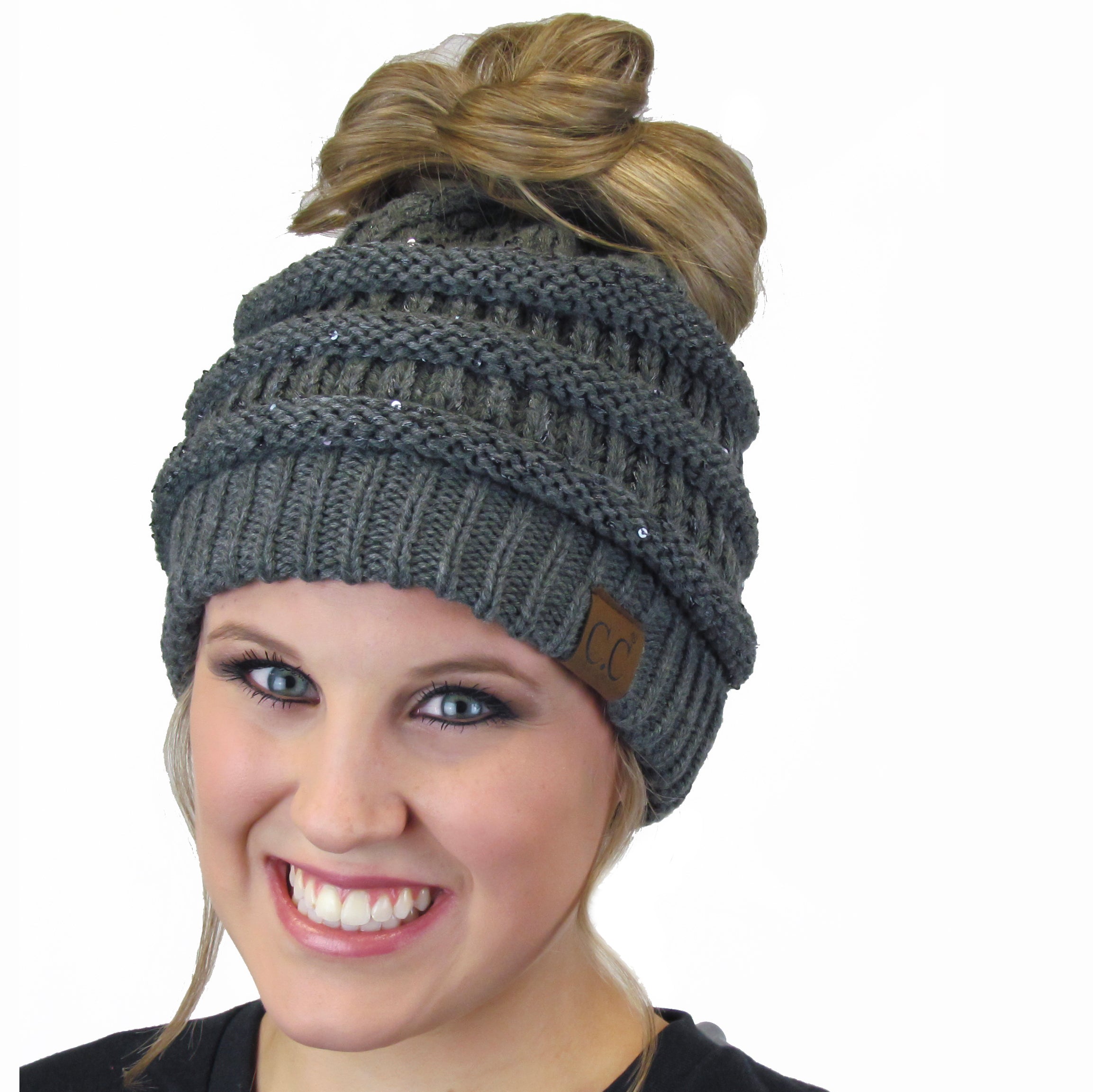 MB-730 SEQUIN BEANIE DARK MELANGE GREY