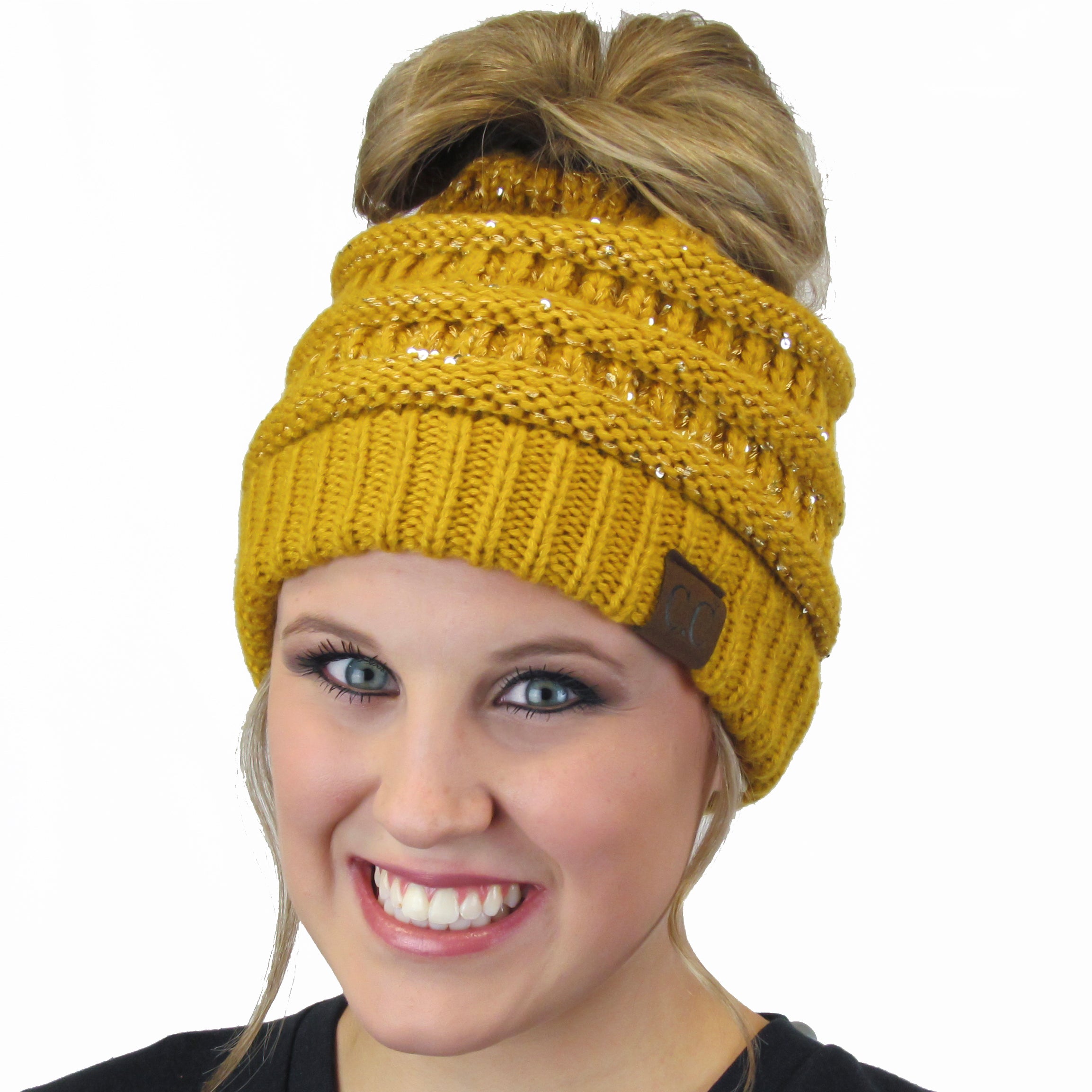 MB-730 SEQUIN BEANIE MUSTARD