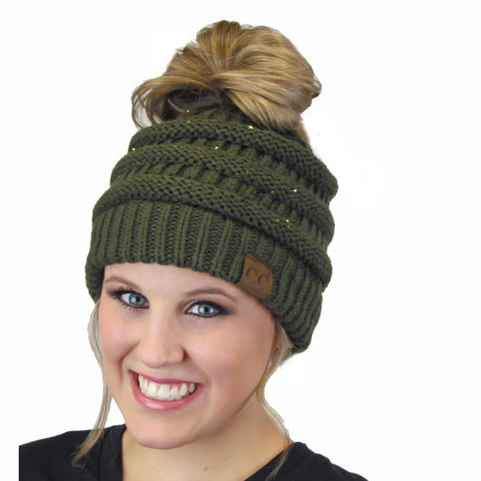 MB-730 SEQUIN BEANIE NEW OLIVE