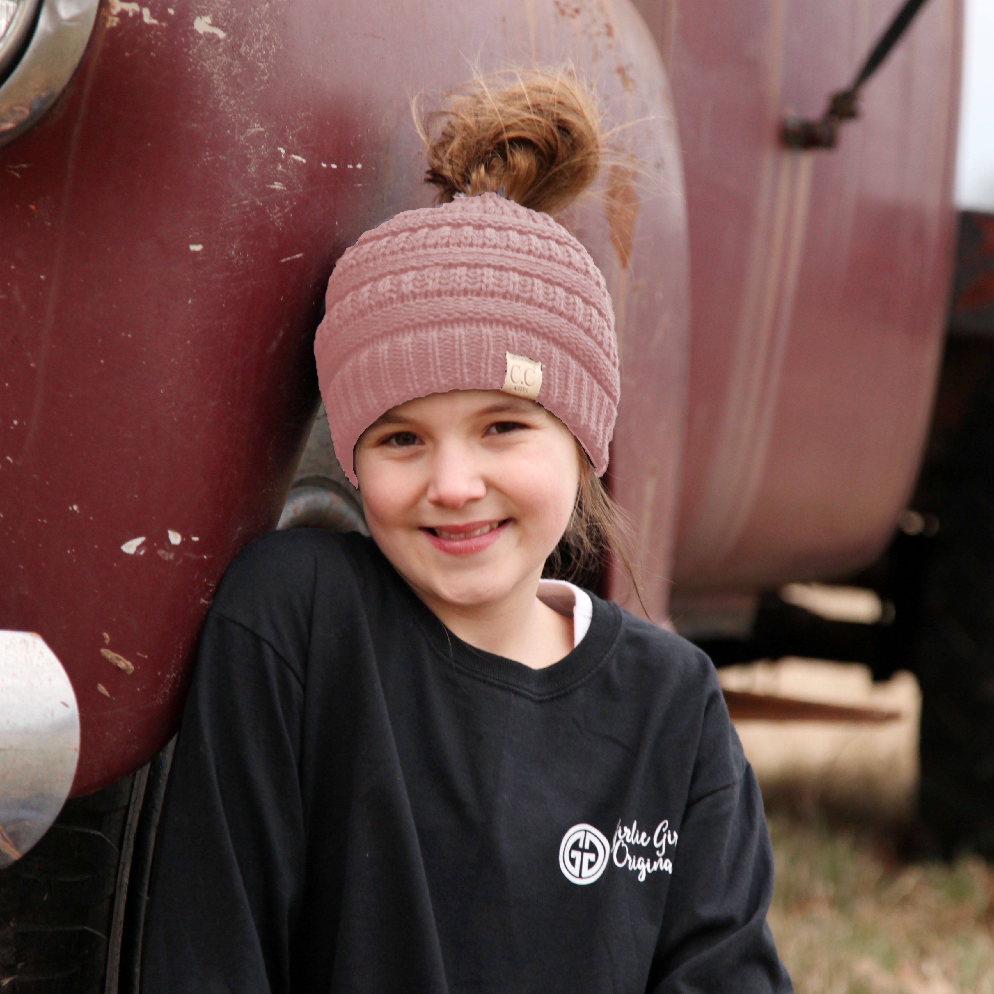 MB-847-KID Indi Pink Messy Bun Beanie