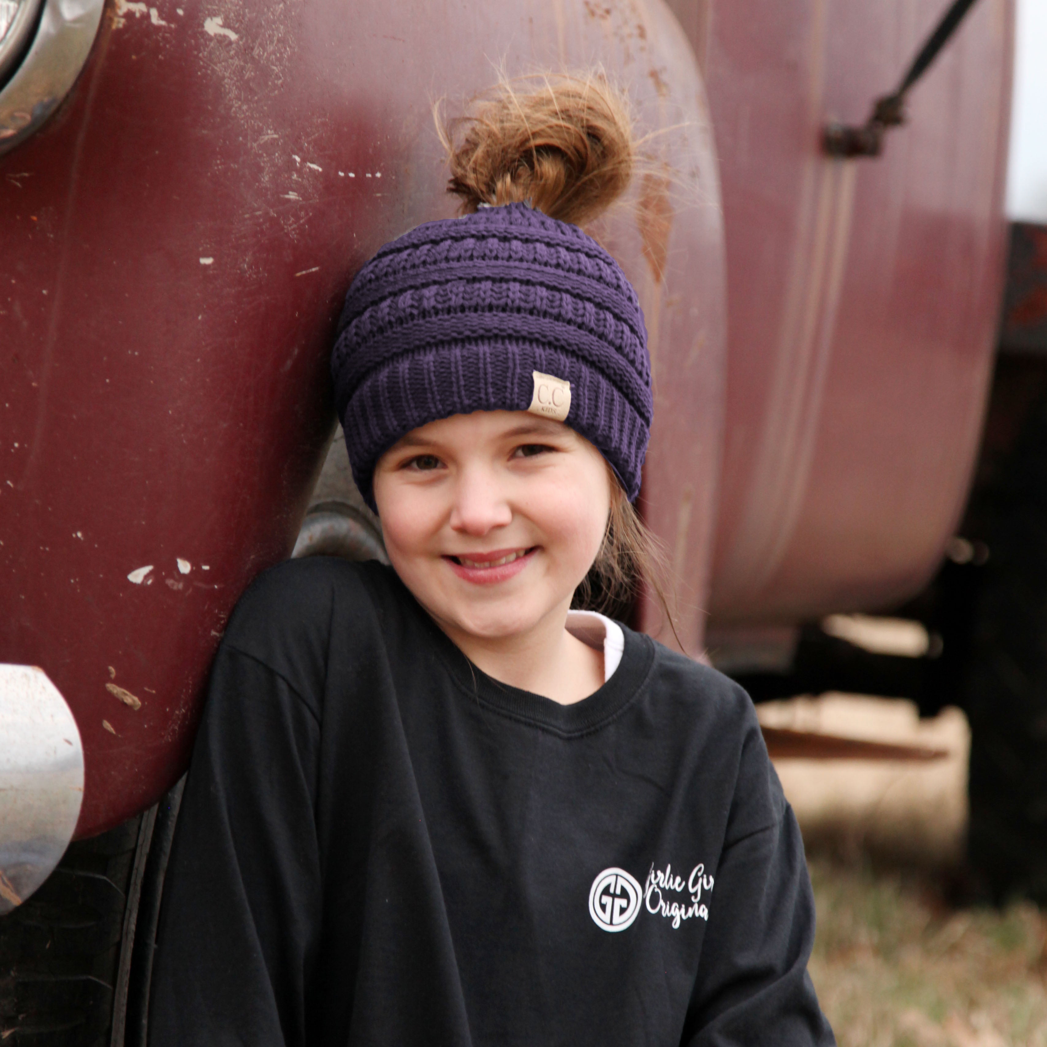 MB-847-KID Violet Messy Bun Beanie