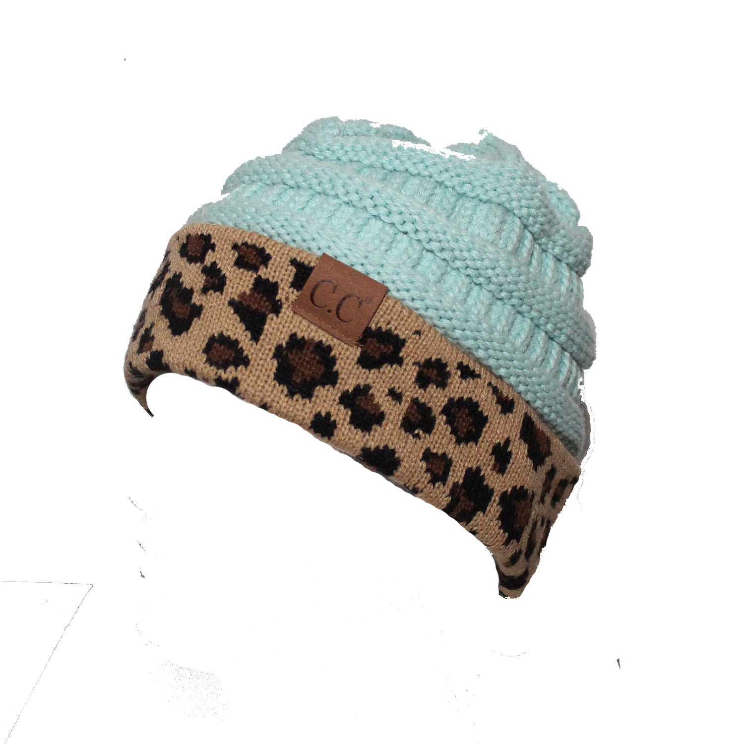 Hat-45 Mint Leopard Beanie