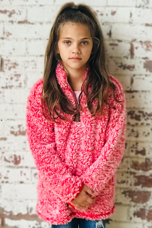 KIDS-4588 C.C SHERPA PULLOVER HEATHER RED
