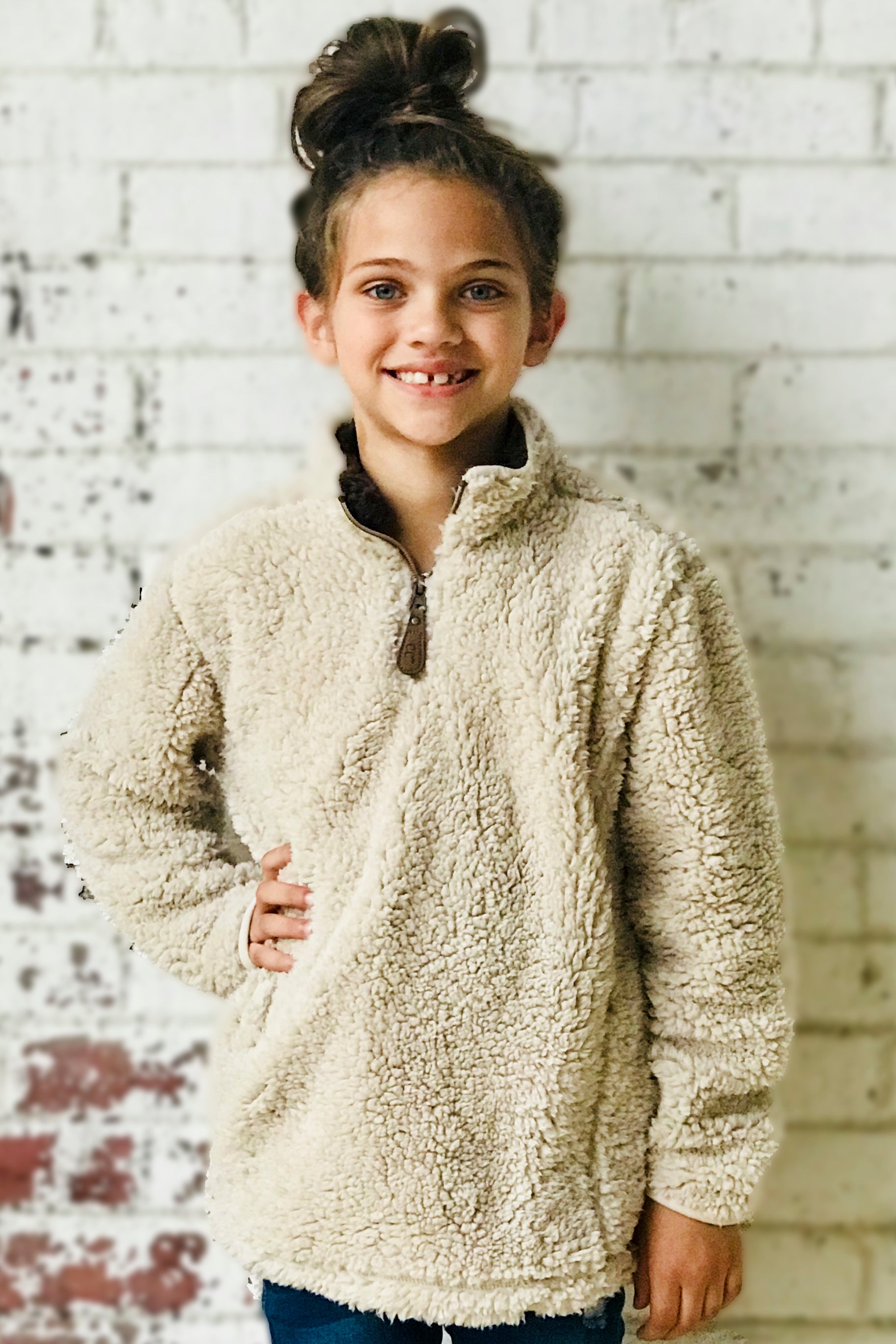 KIDS-4588 C.C SHERPA PULLOVER TAUPE