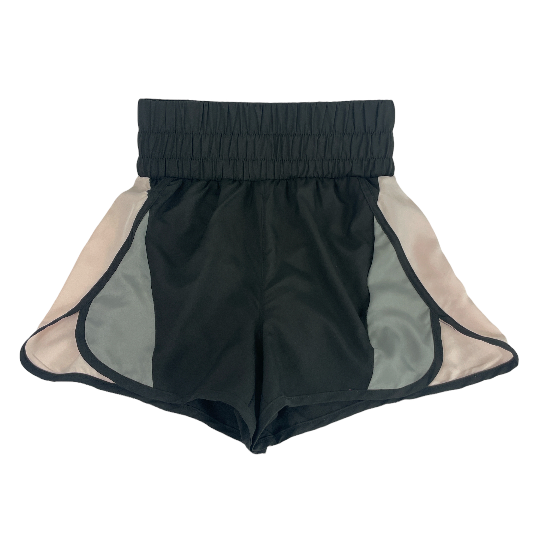 SH-0524-3 Elastic Waist Tri-Color Shorts Black