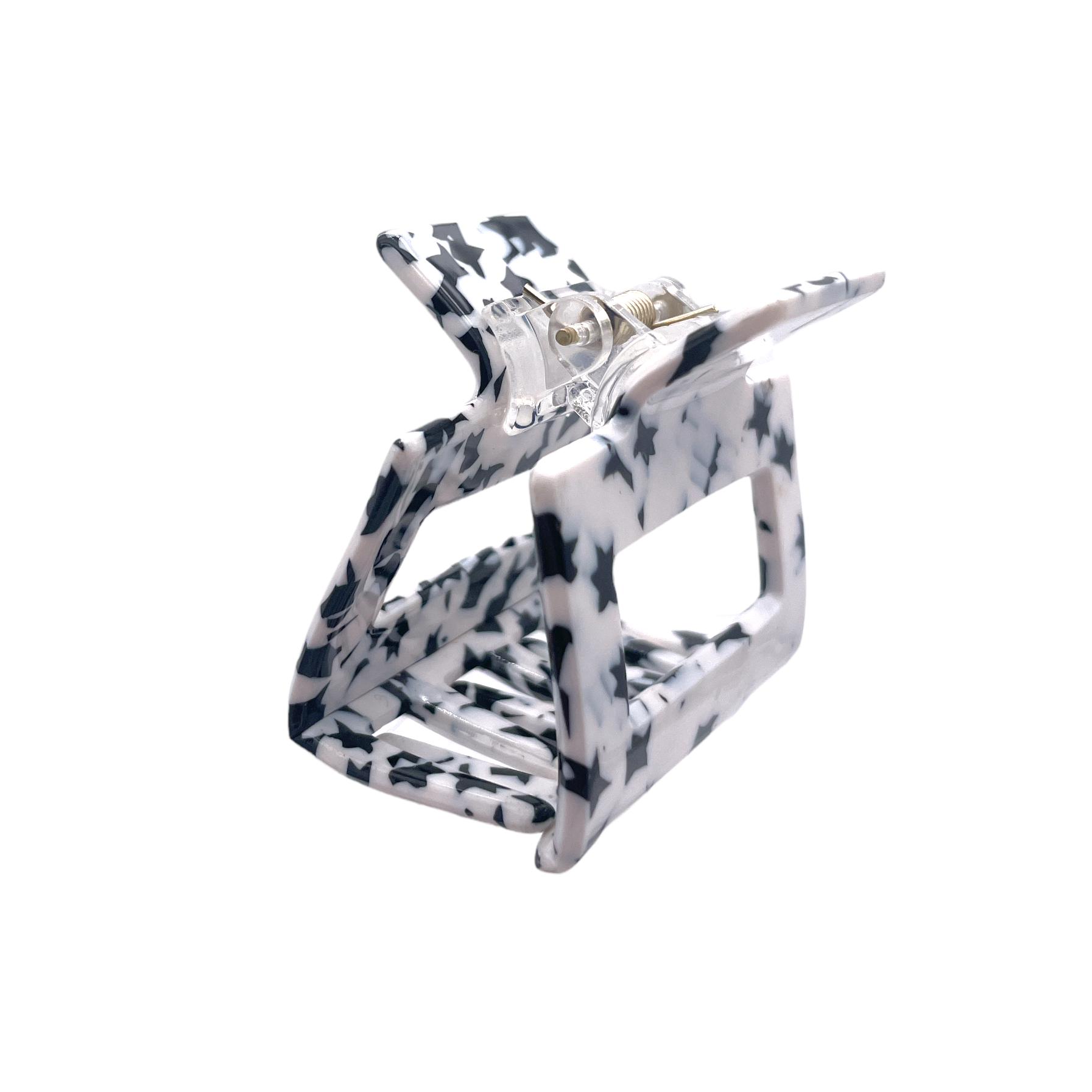 HCS-14M Small Square Hair Clip-White-Black Stars