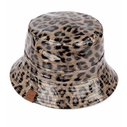 BK-3695 Leopard Rain Bucket Hat Dark Beige
