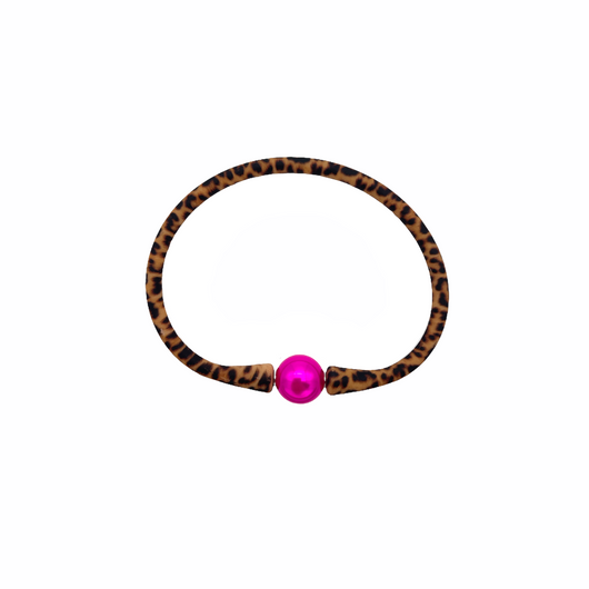 SB-2649 SILICONE BRACELET LEOPARD WITH HOT PINK PEARL
