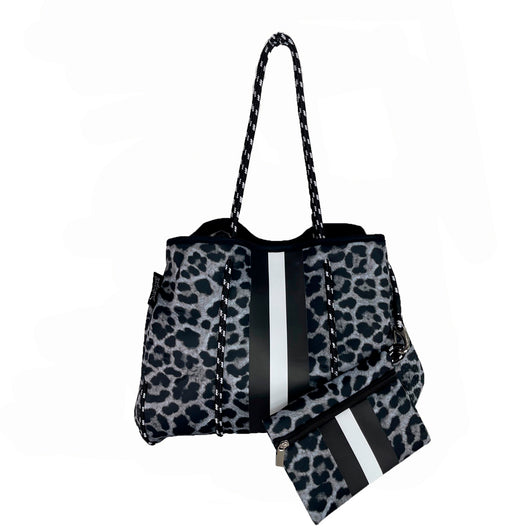 NP-4500-O Leopard Black White Stripe Neoprene Tote Bag