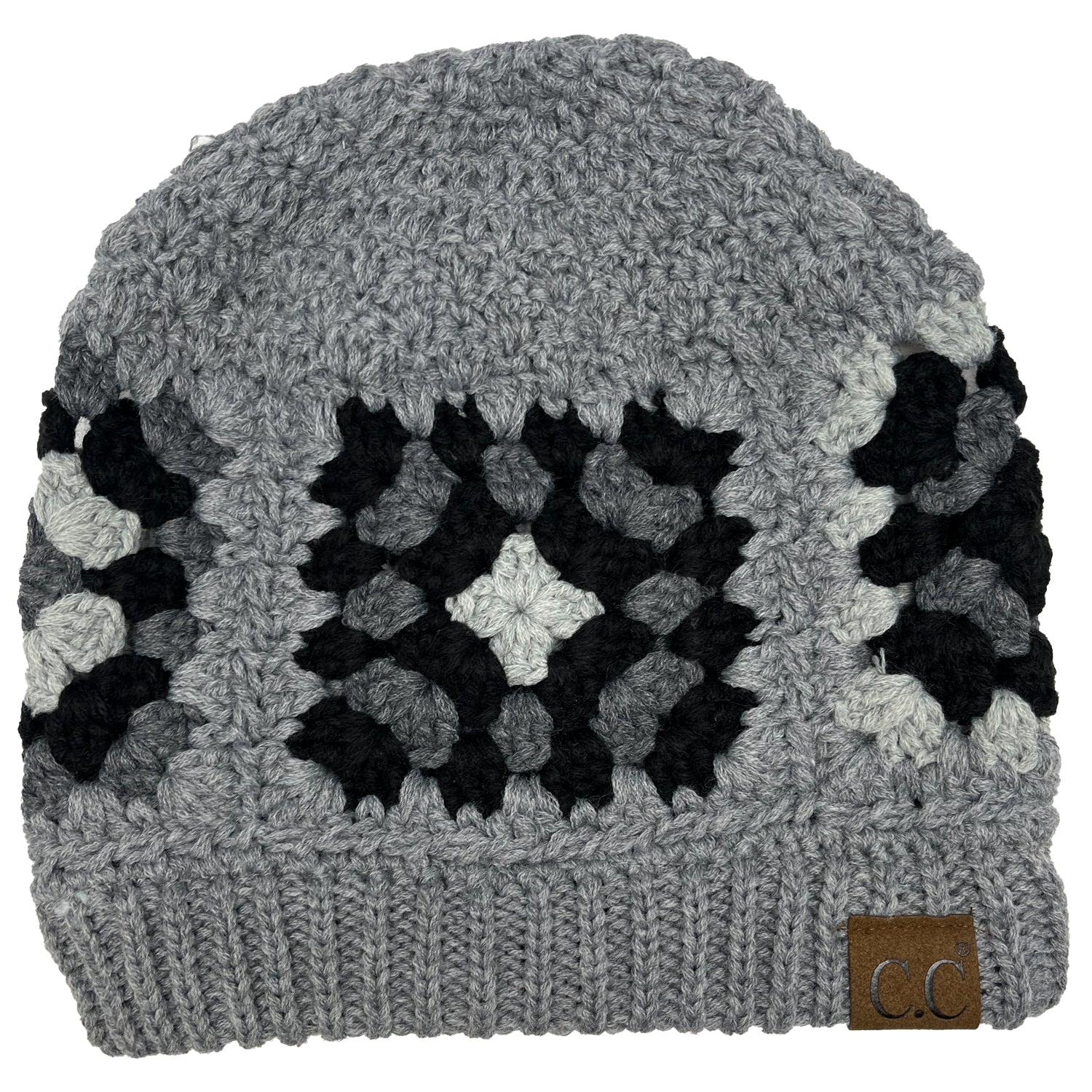 Hat-7393 C.C Hand Crocheted Beanie-Grey